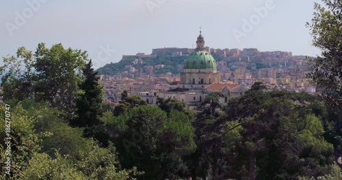 NAPLES, ITALY – JULY 2016 : Video shot from hillside on a sunny day with Bacilica Reale / San Francesco di Paola in view photo