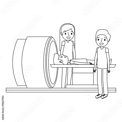 tomography scanner machine with medical professional vector illustration