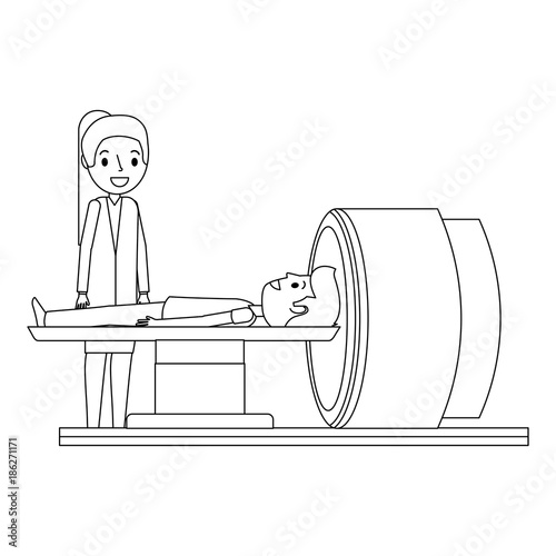 tomography scanner machine with patient and doctor vector illustration