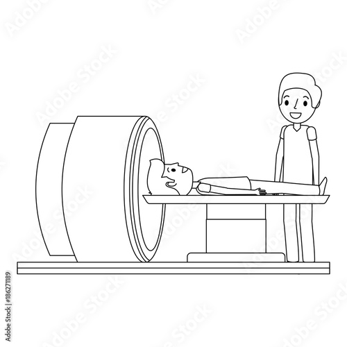 tomography scanner machine with patient and doctor vector illustration