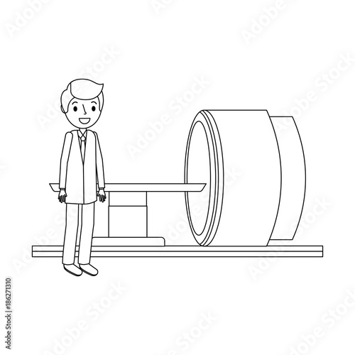 tomography scanner machine with medical professional vector illustration