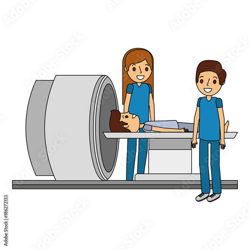 tomography scanner machine with patient and doctor vector illustration