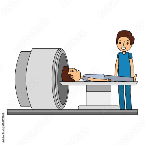 tomography scanner machine with patient and doctor vector illustration