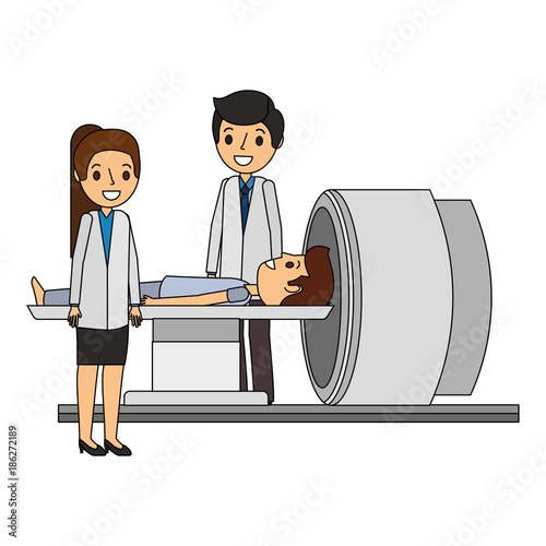 tomography scanner machine with patient and doctor vector illustration
