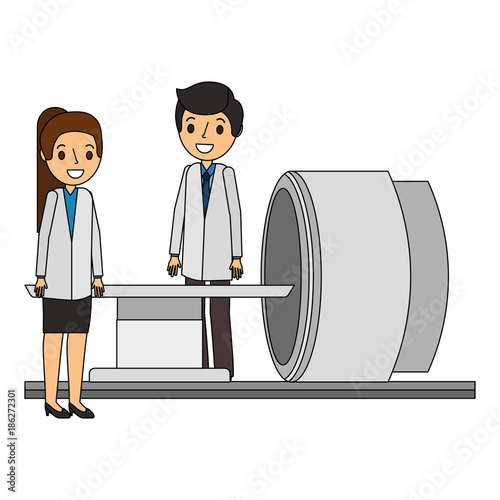tomography scanner machine with medical professional vector illustration