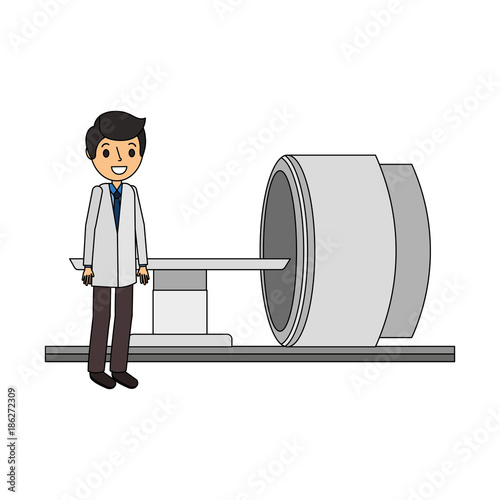 tomography scanner machine with medical professional vector illustration