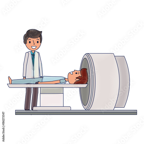 tomography scanner machine with patient and doctor vector illustration