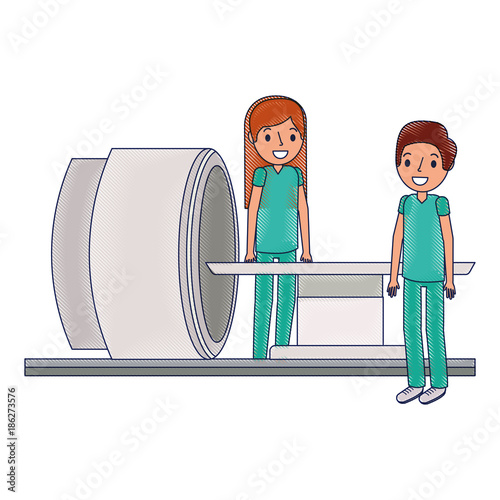 tomography scanner machine with medical professional vector illustration