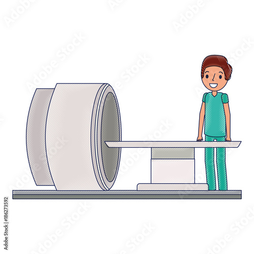 tomography scanner machine with medical professional vector illustration