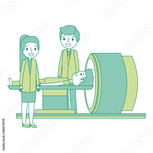 tomography scanner machine with patient and doctor vector illustration