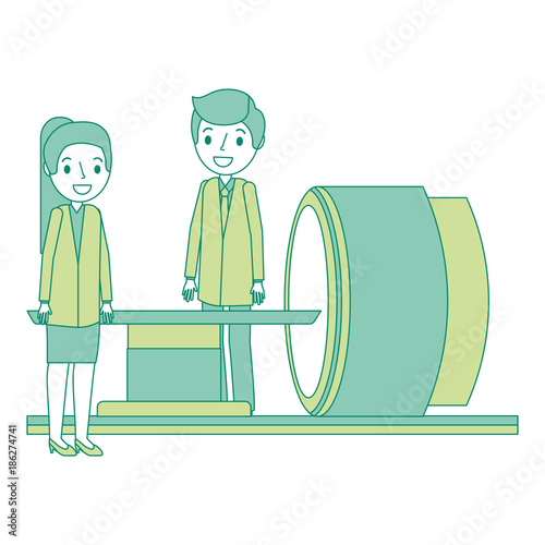 tomography scanner machine with medical professional vector illustration