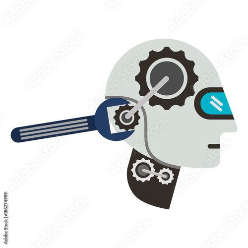 humanoid robot profile with wrench vector illustration design
