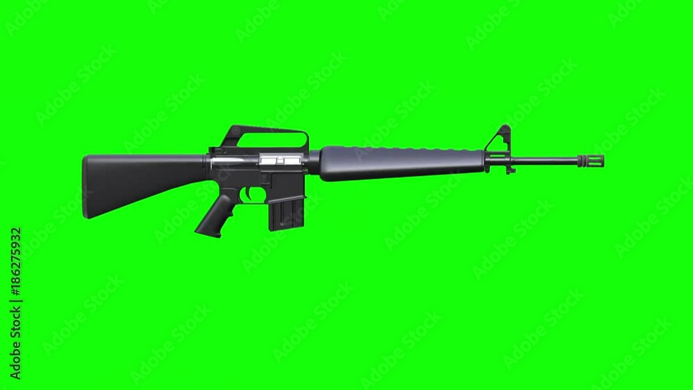 Silver 3D Rifle spinning on green screen Silver 3D Rifle spinning on green screen
