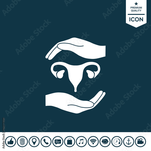 Hands holding Female uterus - protection symbol