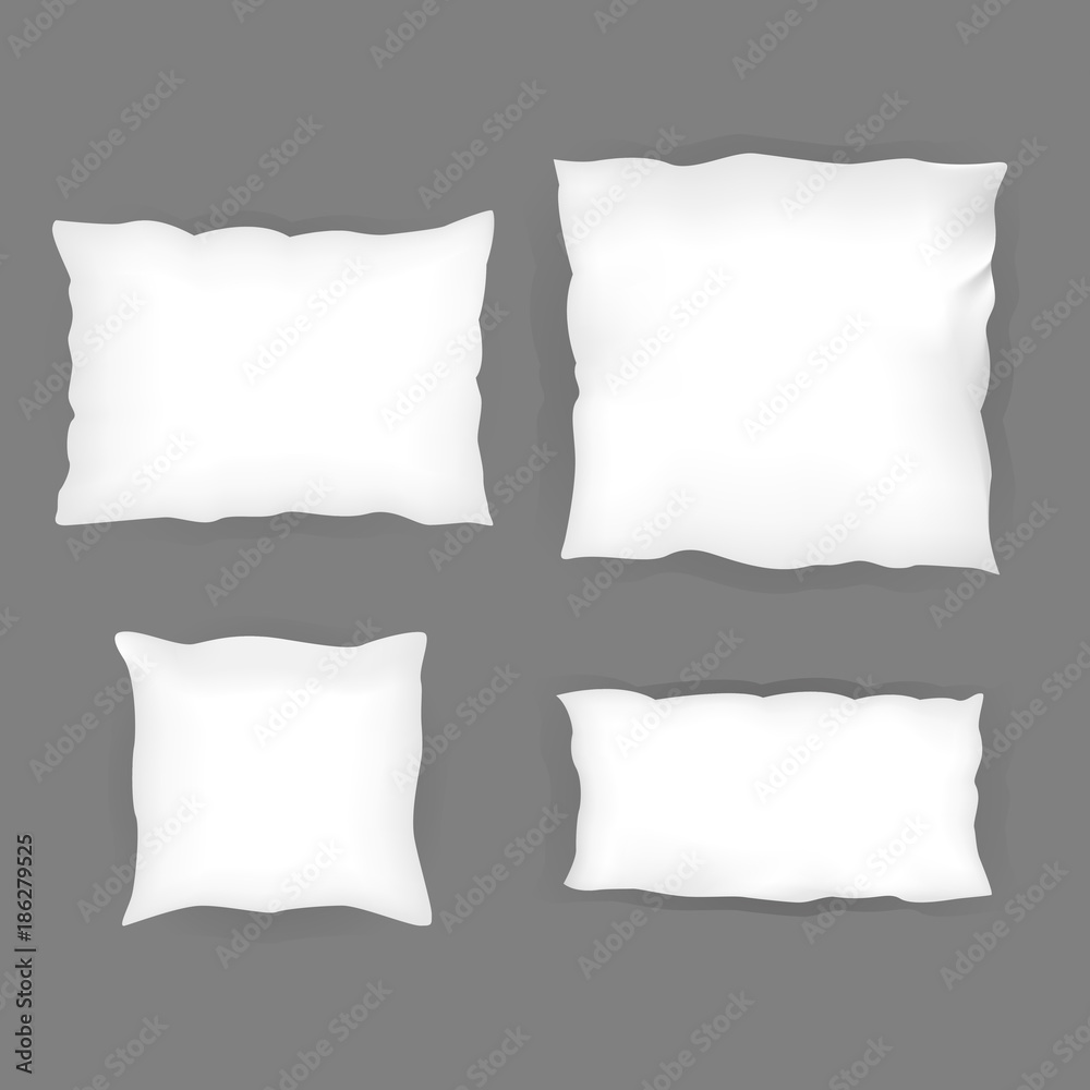 Realistic bedroom white pillow set. Various shapes and sizes. Vector illustration Realistic bedroom white pillow set. Various shapes and sizes. Vector illustration