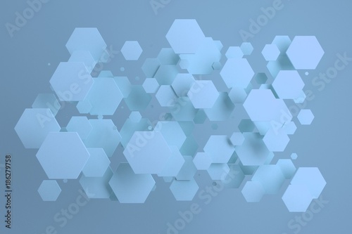 Blue hexagons of random size on blue background