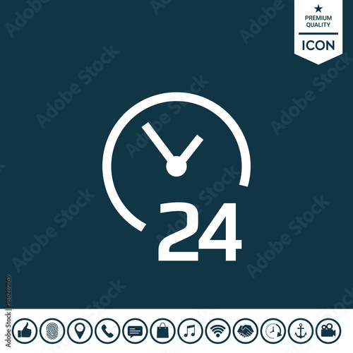Open around the clock icon. Opening hours symbol icon