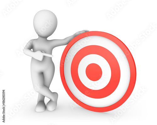 3d white man pointing finger at red target.