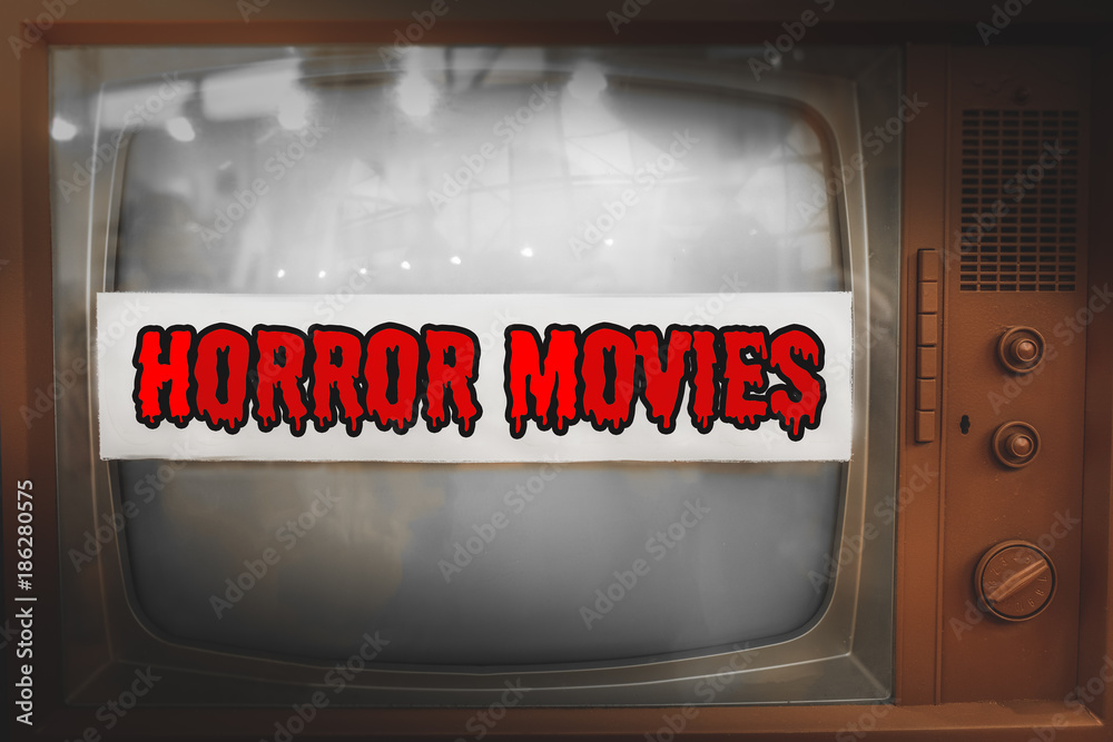 Naklejka premium horror movies genre television label old tv text vintage retro