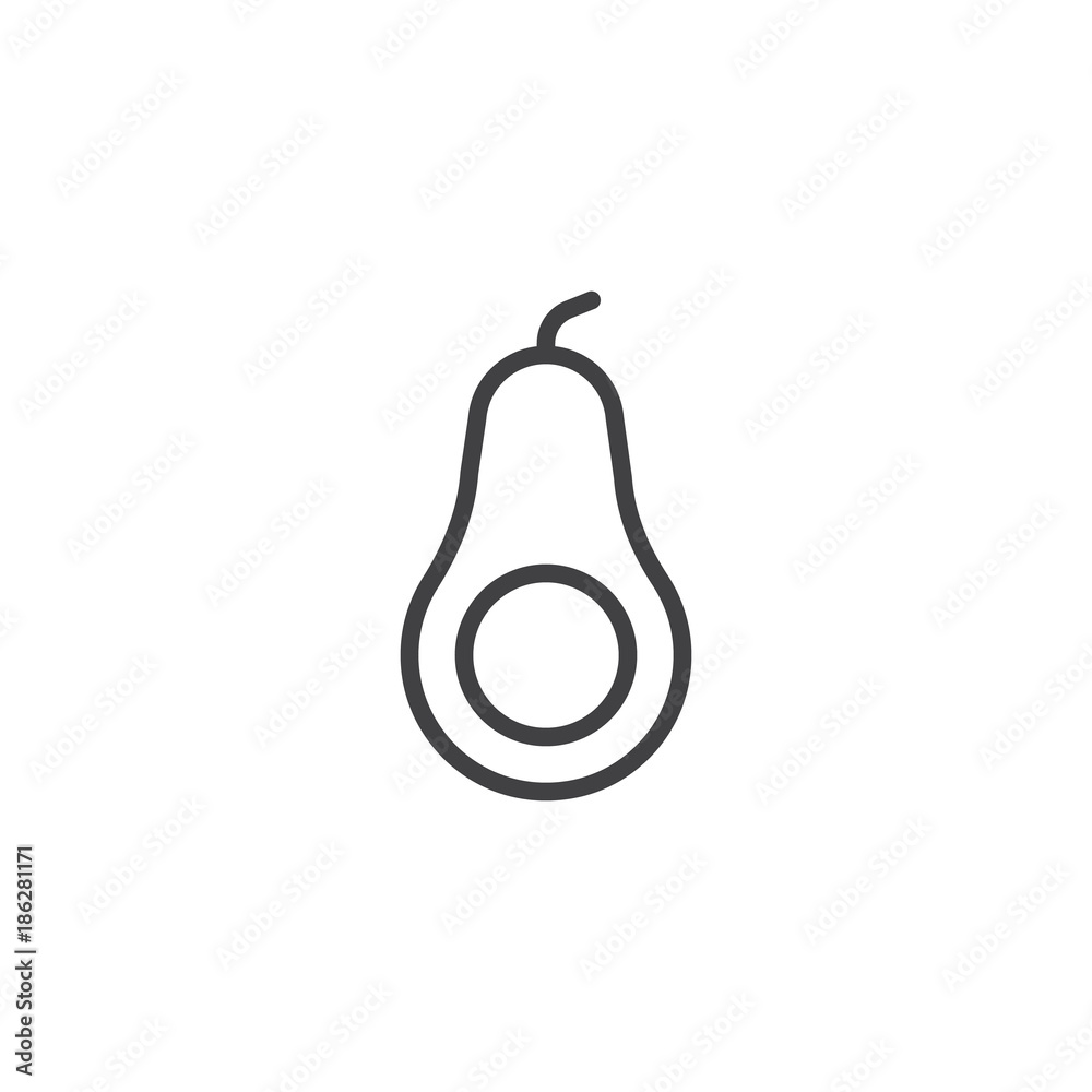 Avocado fruit line icon, outline vector sign, linear style pictogram isolated on white. Symbol, logo illustration. Editable stroke Avocado fruit line icon, outline vector sign, linear style pictogram isolated on white. Symbol, logo illustration. Editable stroke