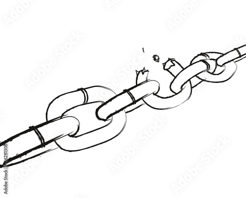 Sketch. Broken chain. Burst chain on white background