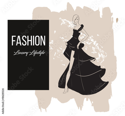 Fashion girl. Luxury lifestyle. Vector illustration. Fashion woman model in evening dress