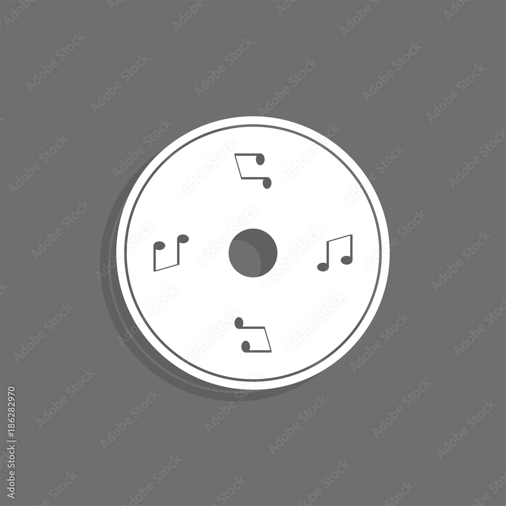 Music CD. White vector icon on a gray background with a shadow. Music CD. White vector icon on a gray background with a shadow.