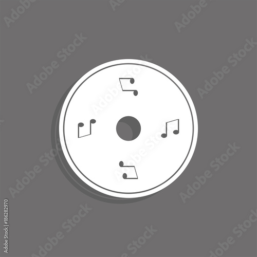 Music CD. White vector icon on a gray background with a shadow.