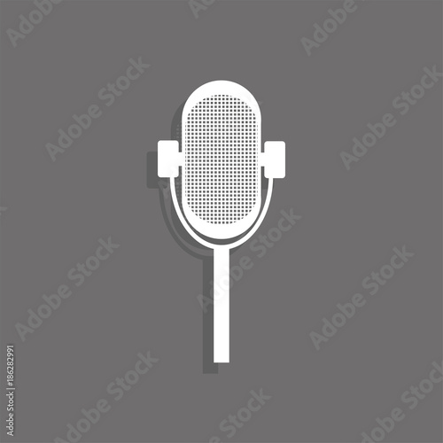 Stationary studio microphone. White vector icon on a gray background with a shadow.
