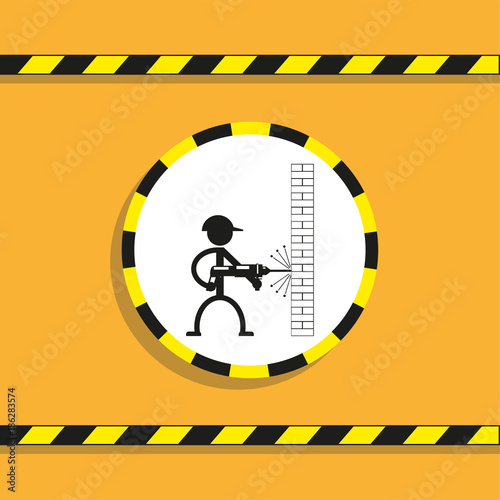 A man drills wall rock drill. Vector icon.