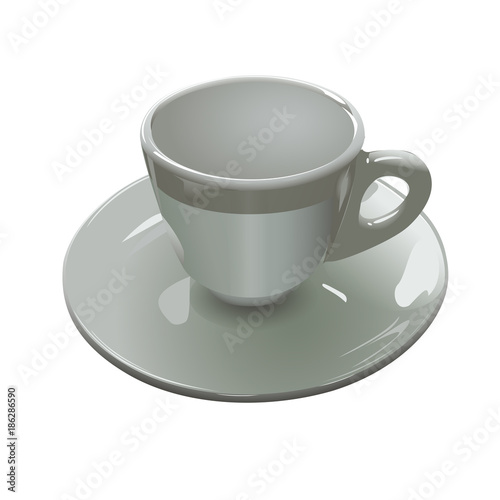 white cup with gray border on white background