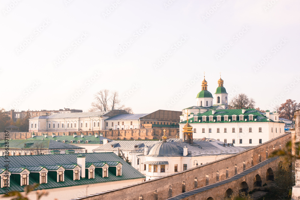 Panoramic view of Kyiv Pechersk Lavra at early spring, Ukraine