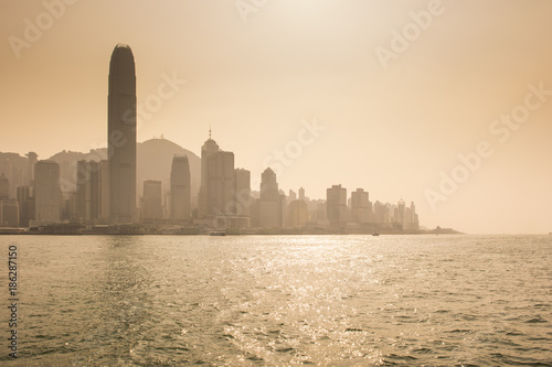 Hong Kong city skyline landmark view.