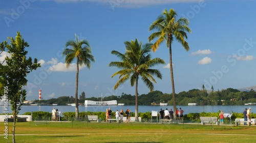 wide view of visitors at the arizona memorial and the grounds at pearl harbor photo