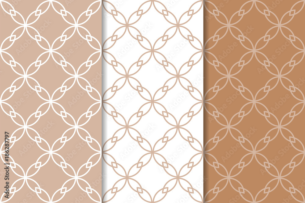 Naklejka premium Brown and white geometric seamless patterns