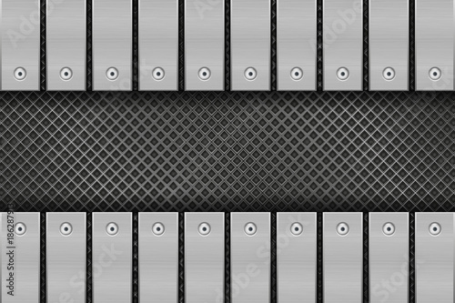 Metal perforated background with rivetted plates