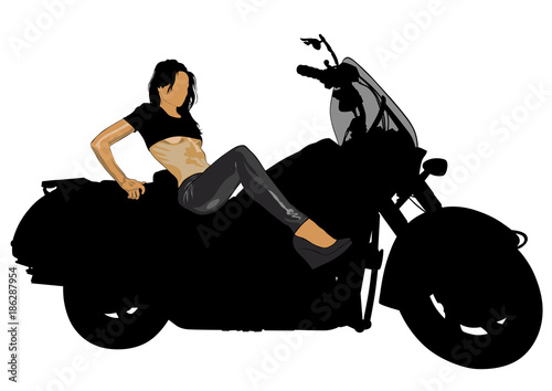 Motorcycl and beauty women on white background