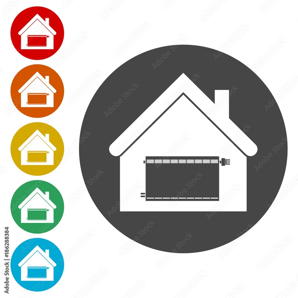 Radiator in house icon - vector Illustration Radiator in house icon - vector Illustration