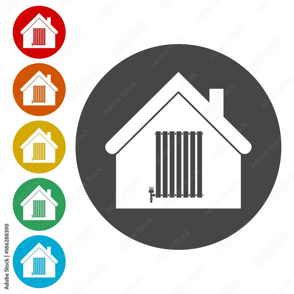Radiator in house icon - vector Illustration Radiator in house icon - vector Illustration