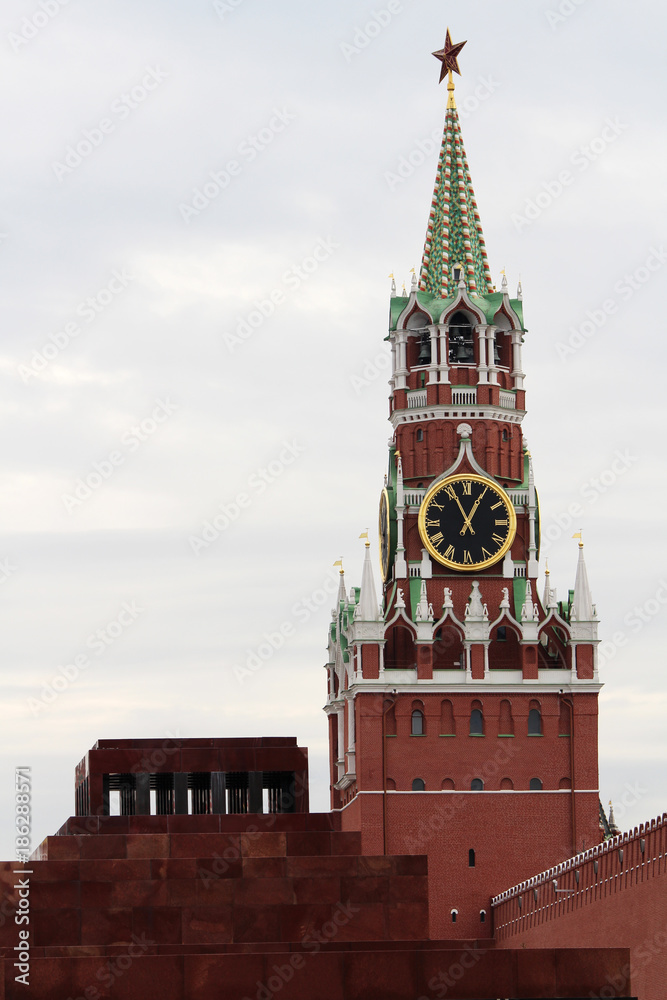 Spasskaya tower and Lenin's Mausoleum, Moscow Kremlin