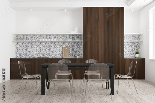 White and dark wooden dining room