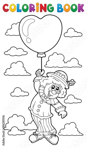Coloring book clown with balloon