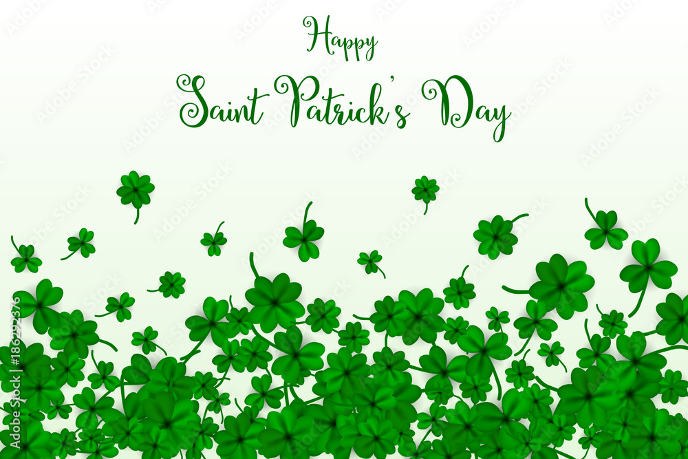 Happy Saint Partick's Day with falling shamrocks. St.Patricks vector card with clovers in green color. Vector illustration. Happy Saint Partick's Day with falling shamrocks. St.Patricks vector card with clovers in green color. Vector illustration.