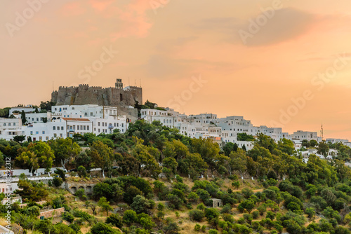 Panorama of scenic Patmos island. View of Chora town at sunset, Patmos island, Greece © r_andrei