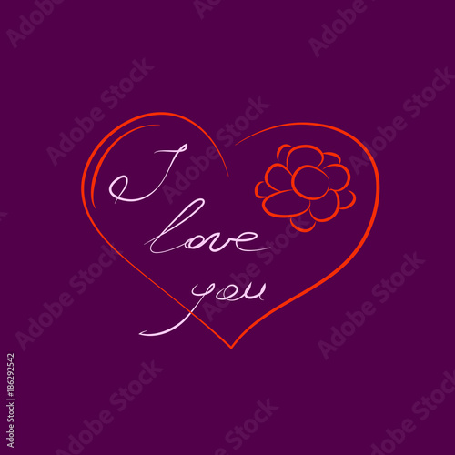 Valentines day design with text I love you, heart and flower