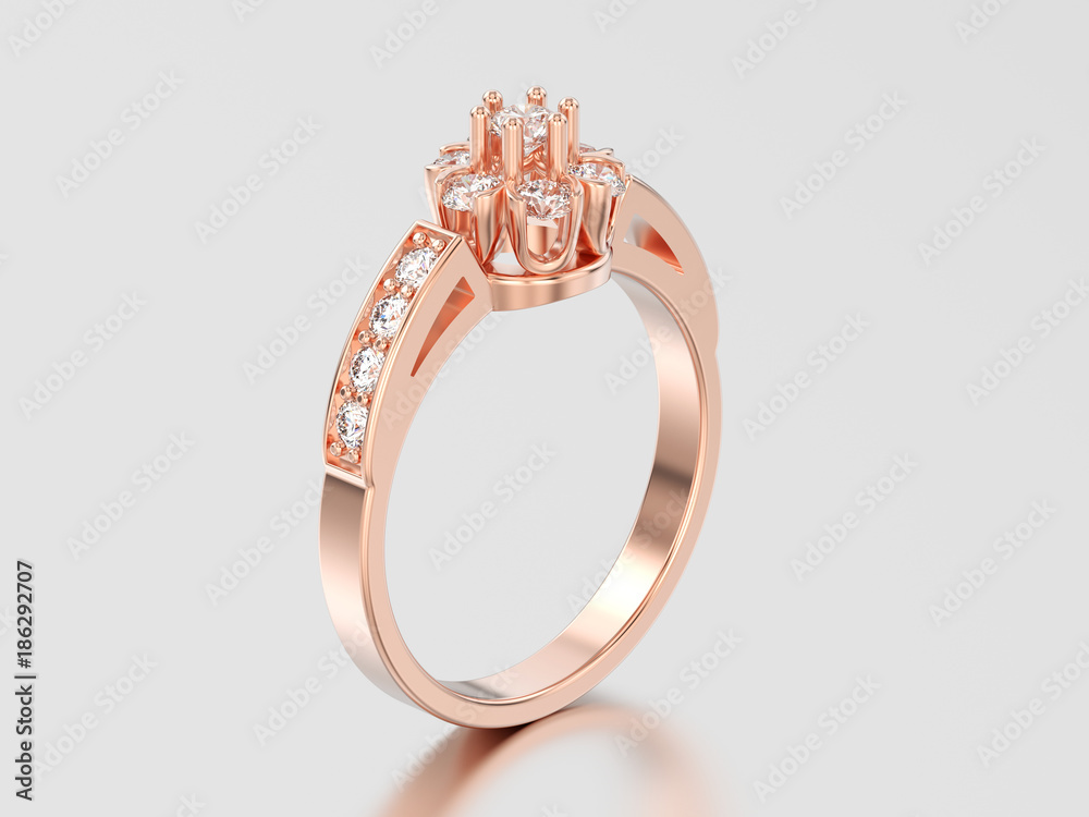 3D illustration rose gold decorative flower diamond ring 3D illustration rose gold decorative flower diamond ring