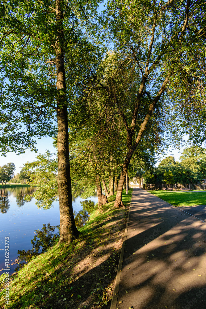 high water level in river Gauja, near Valmiera city in Latvia. summer trees surrounding high water level in river Gauja, near Valmiera city in Latvia. summer trees surrounding