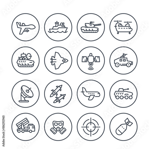 army, military line icons set on white