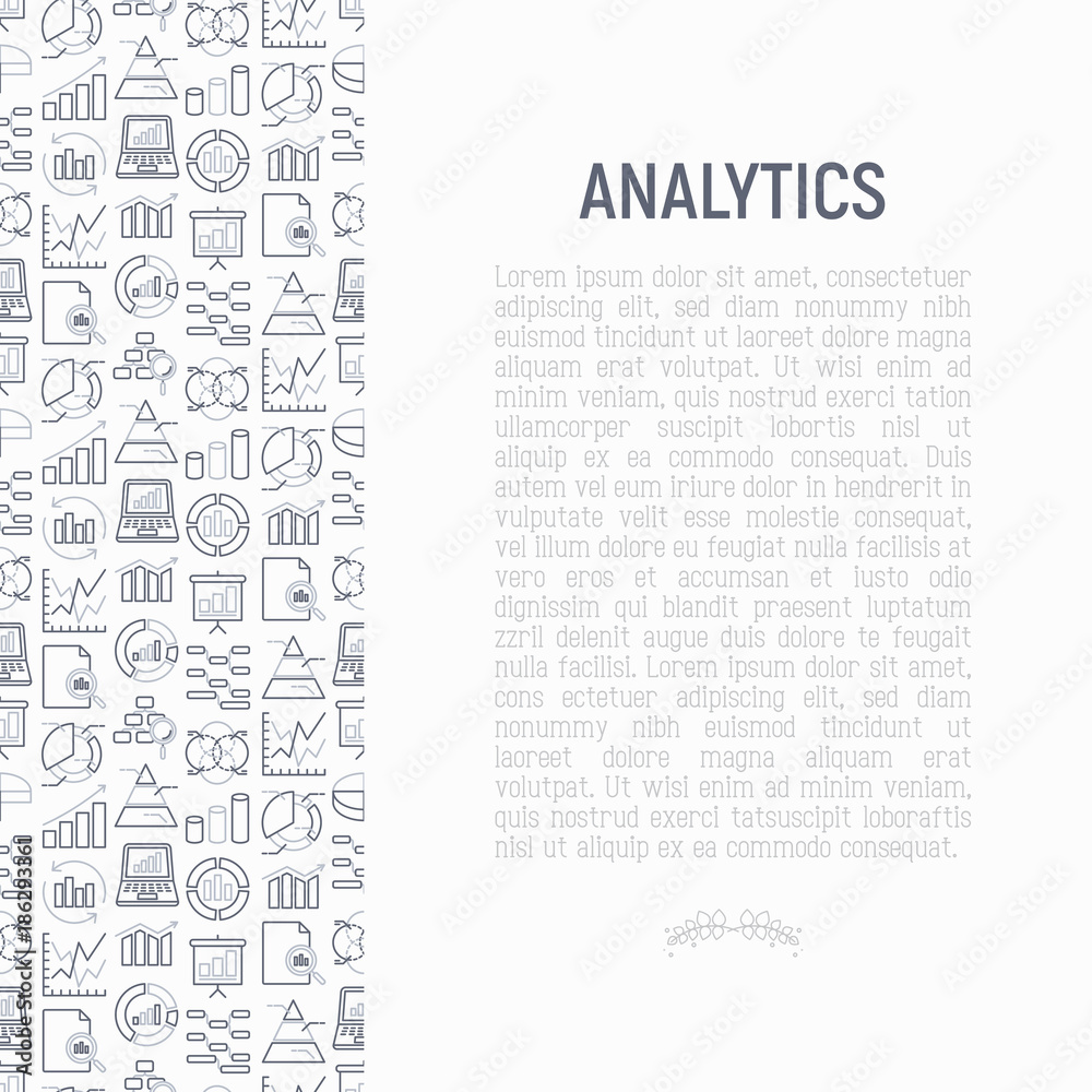Obraz premium Analytics concept with thin line icons: diagram, chart, statistics, pyramid, business analysis. Modern vector illustration for banner, web page, print media.