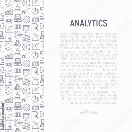 Analytics concept with thin line icons: diagram, chart, statistics, pyramid, business analysis. Modern vector illustration for banner, web page, print media.